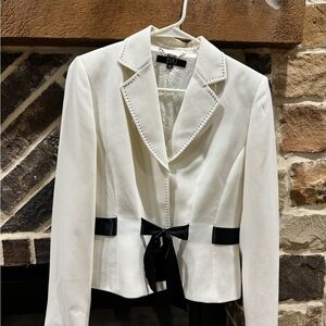 White Women's Blazer with Black Accents